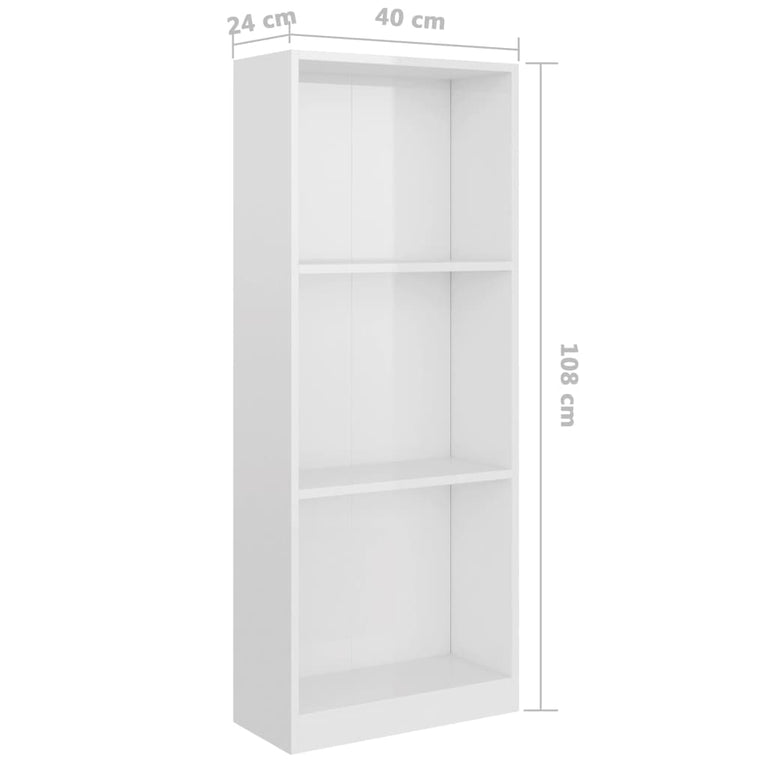 Boekenkast met 3 schappen 40x24x108 cm spaanplaat hoogglans wit MeubelReus