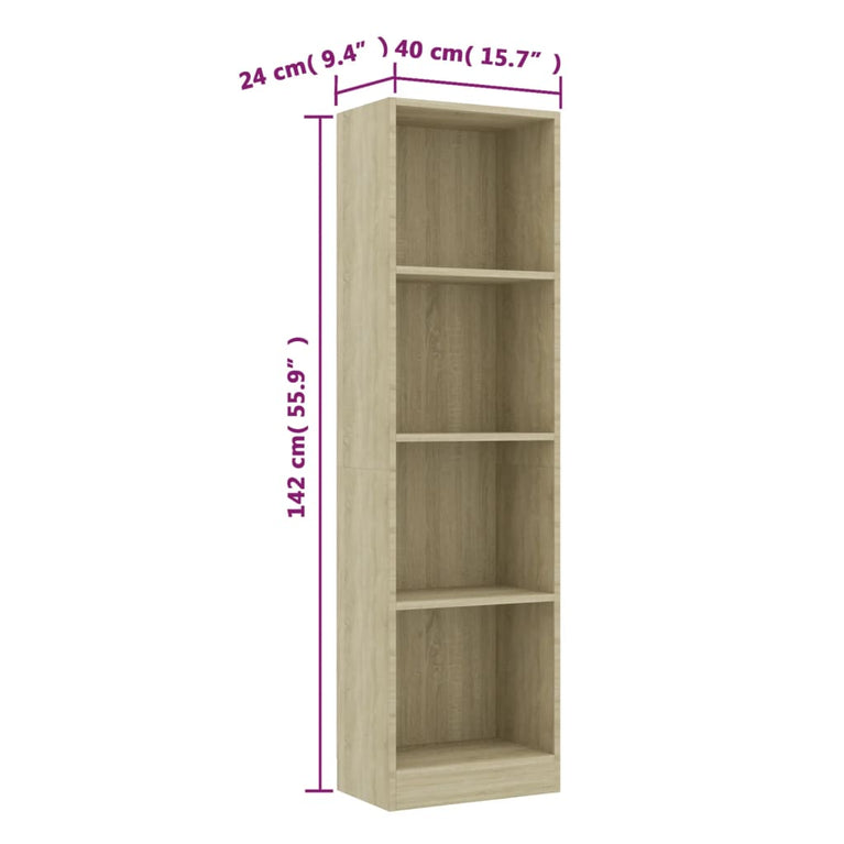 Boekenkast met 4 schappen 40x24x142 cm bewerkt hout sonoma eik MeubelReus