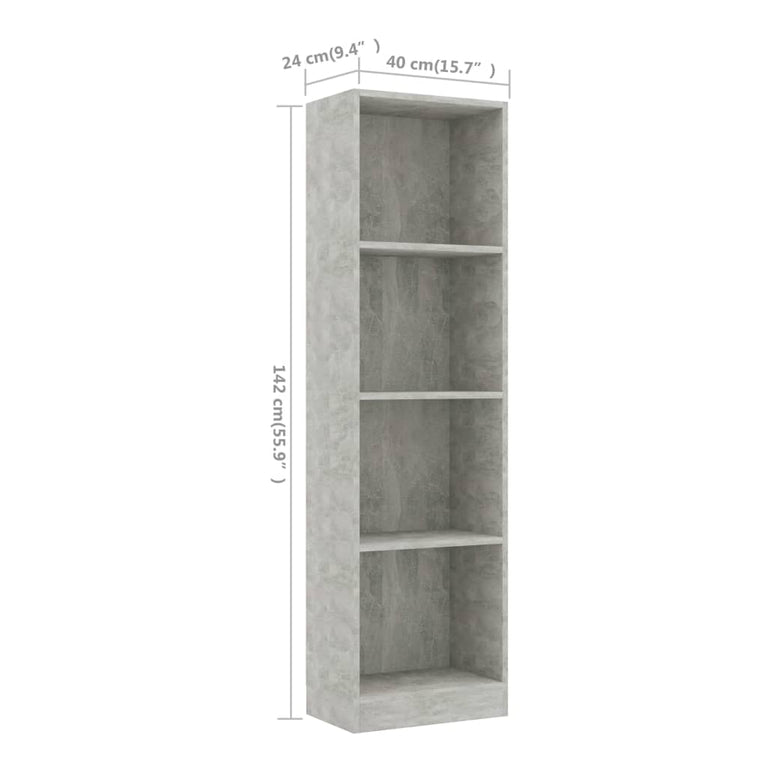 Boekenkast met 4 schappen 40x24x142 cm bewerkt hout betongrijs MeubelReus