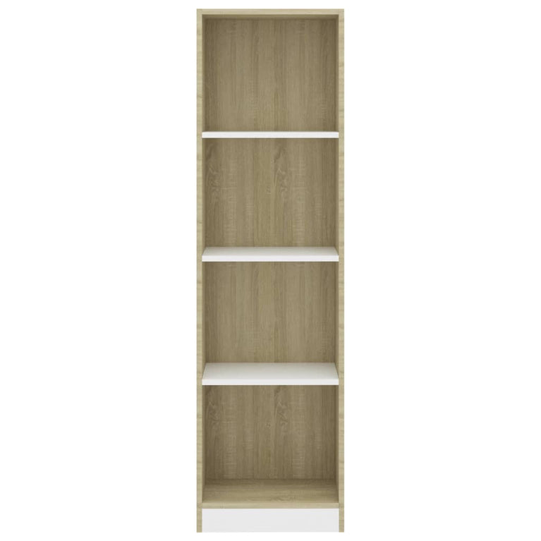 Boekenkast met 4 schappen 40x24x142cm bewerkt hout wit en eiken
