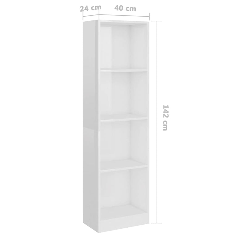 Boekenkast met 4 schappen 40x24x142 cm spaanplaat hoogglans wit MeubelReus