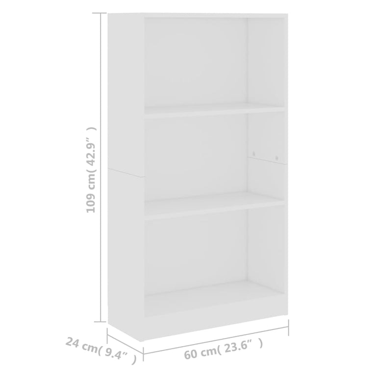 Boekenkast met 3 schappen 60x24x109 cm bewerkt hout wit MeubelReus