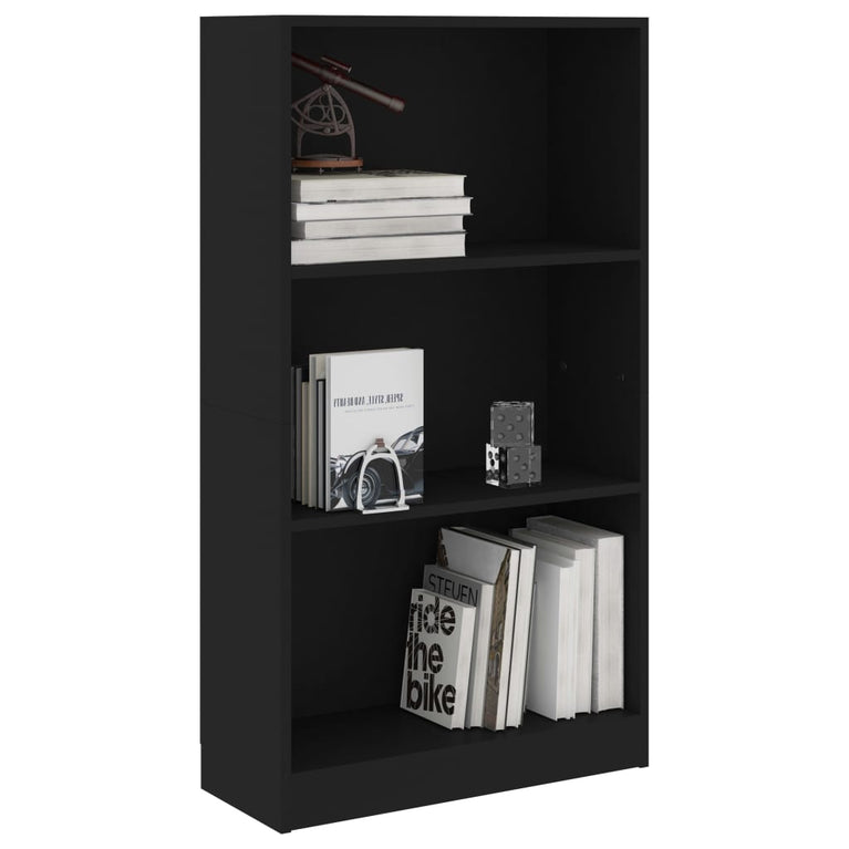 Boekenkast met 3 schappen 60x24x109 cm bewerkt hout zwart MeubelReus