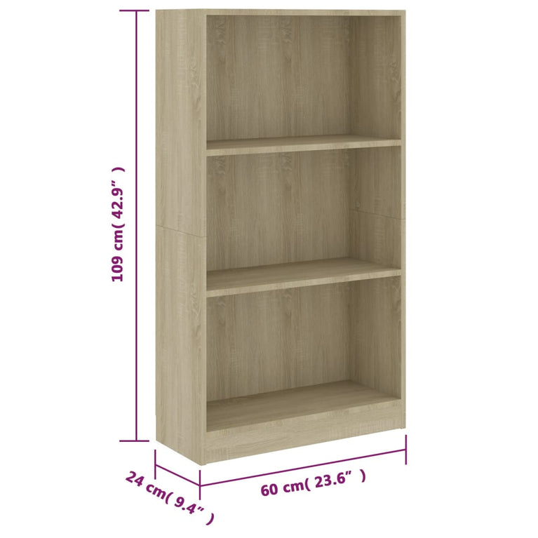 Boekenkast met 3 schappen 60x24x109 cm bewerkt hout sonoma eik MeubelReus