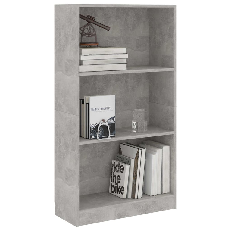 Boekenkast met 3 schappen 60x24x109 cm bewerkt hout betongrijs MeubelReus