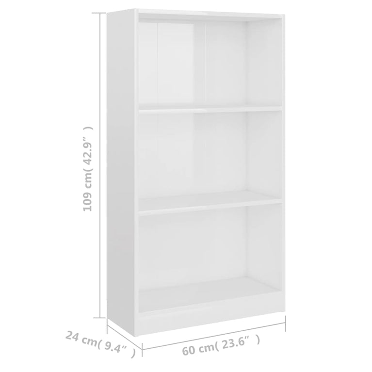 Boekenkast 3 schappen 60x24x109 cm bewerkt hout hoogglans wit MeubelReus