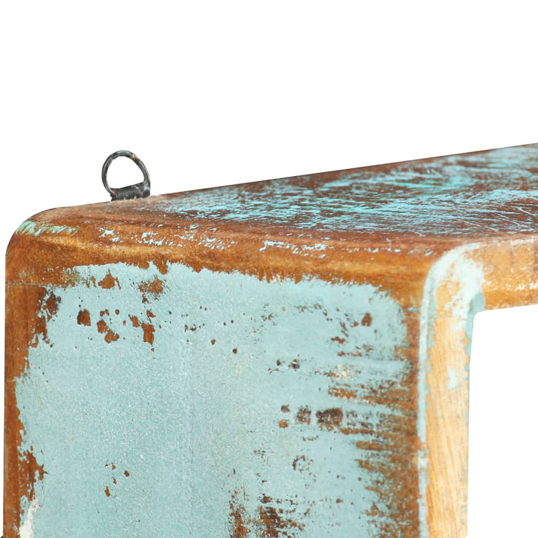 3-delige Wandschappenset kubus massief gerecycled hout