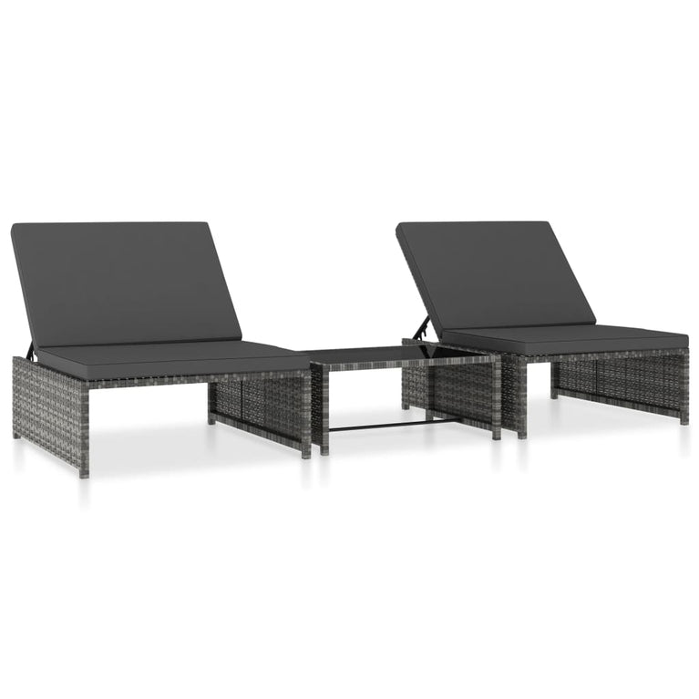 Ligbedden 2 st met tafel poly rattan grijs MeubelReus