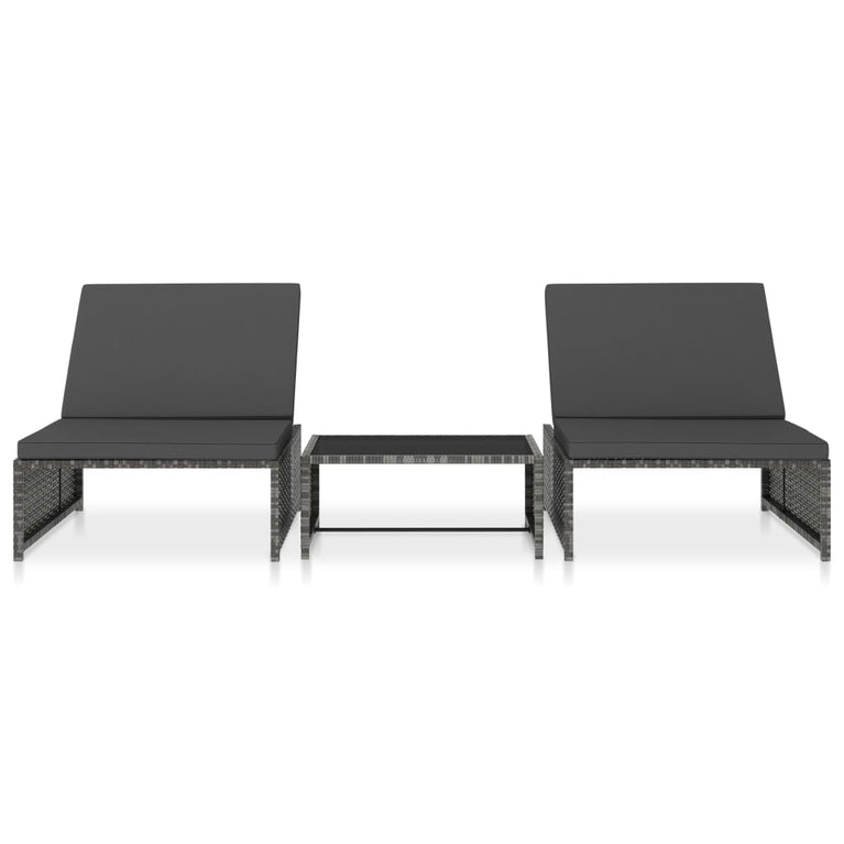 Ligbedden 2 st met tafel poly rattan grijs MeubelReus