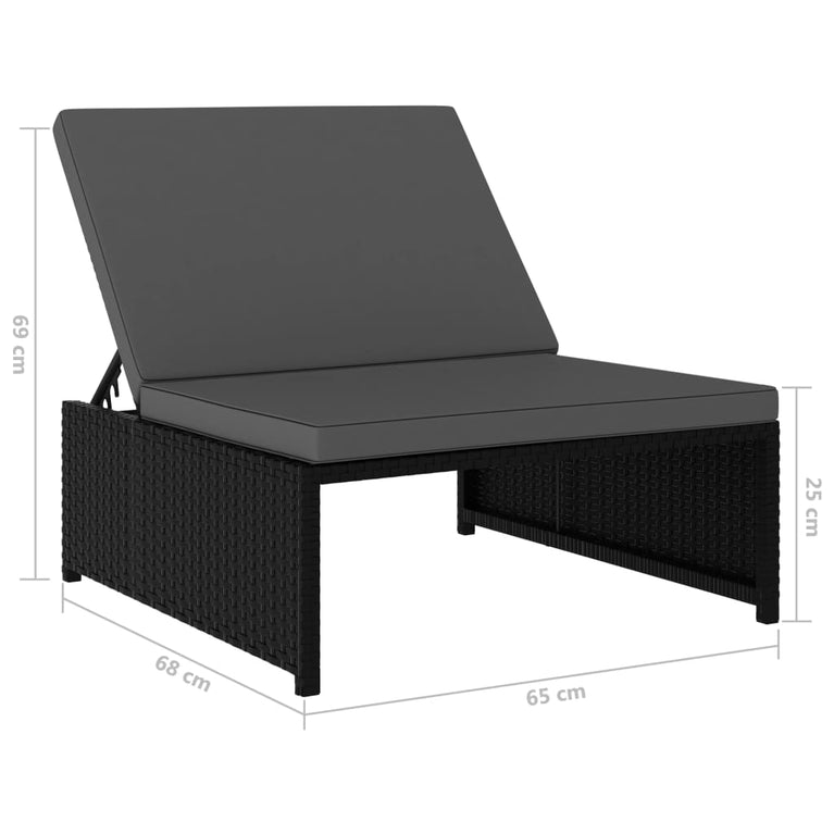 Ligbedden 2 st met tafel poly rattan zwart MeubelReus