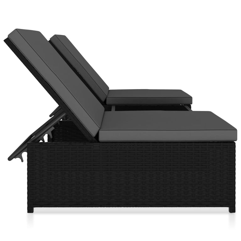 Ligbedden 2 st met tafel poly rattan zwart MeubelReus