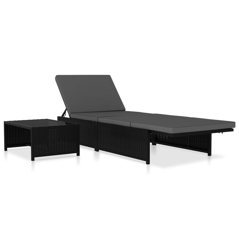 Ligbedden 2 st met tafel poly rattan zwart MeubelReus