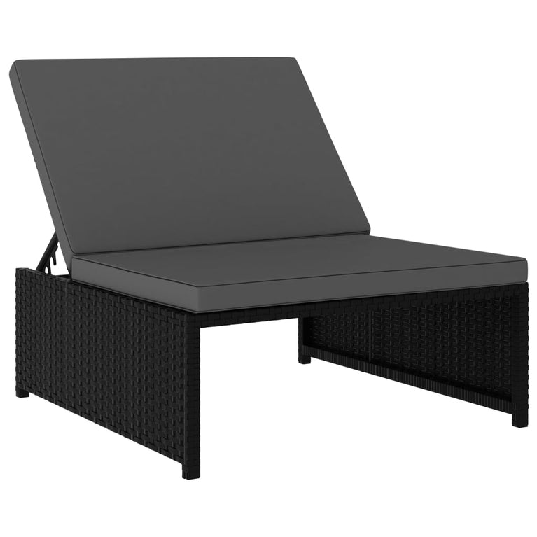 Ligbedden 2 st met tafel poly rattan zwart MeubelReus
