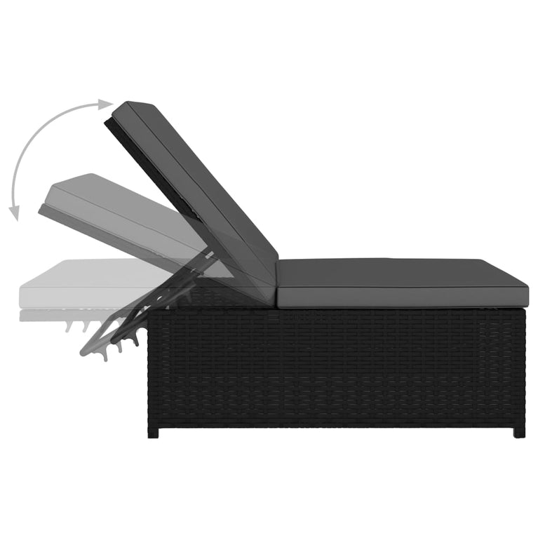 Ligbedden 2 st met tafel poly rattan zwart MeubelReus