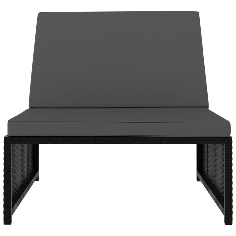 Ligbedden 2 st met tafel poly rattan zwart MeubelReus