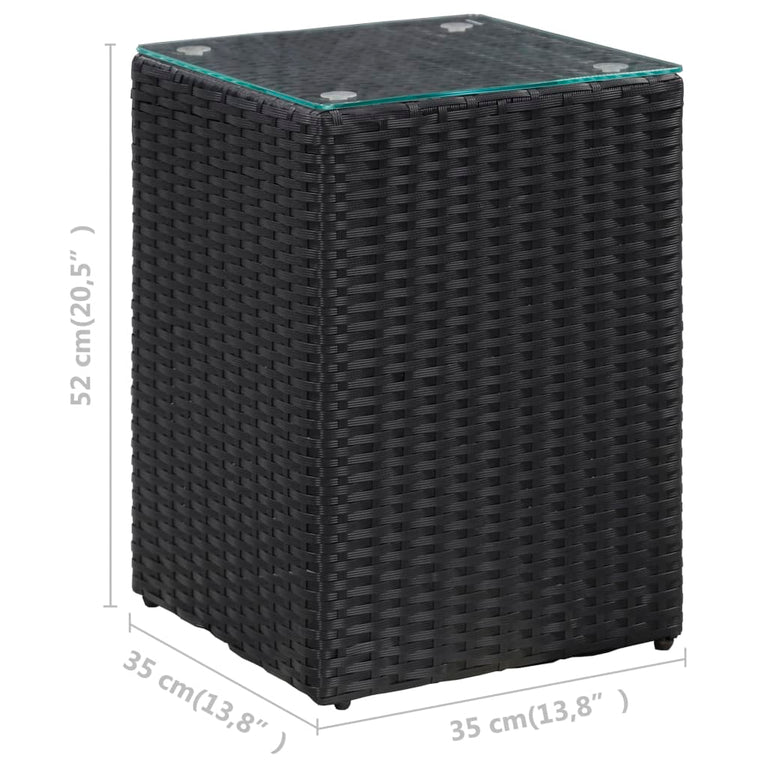 Bijzettafel met glazen blad 35x35x52 cm poly rattan zwart MeubelReus