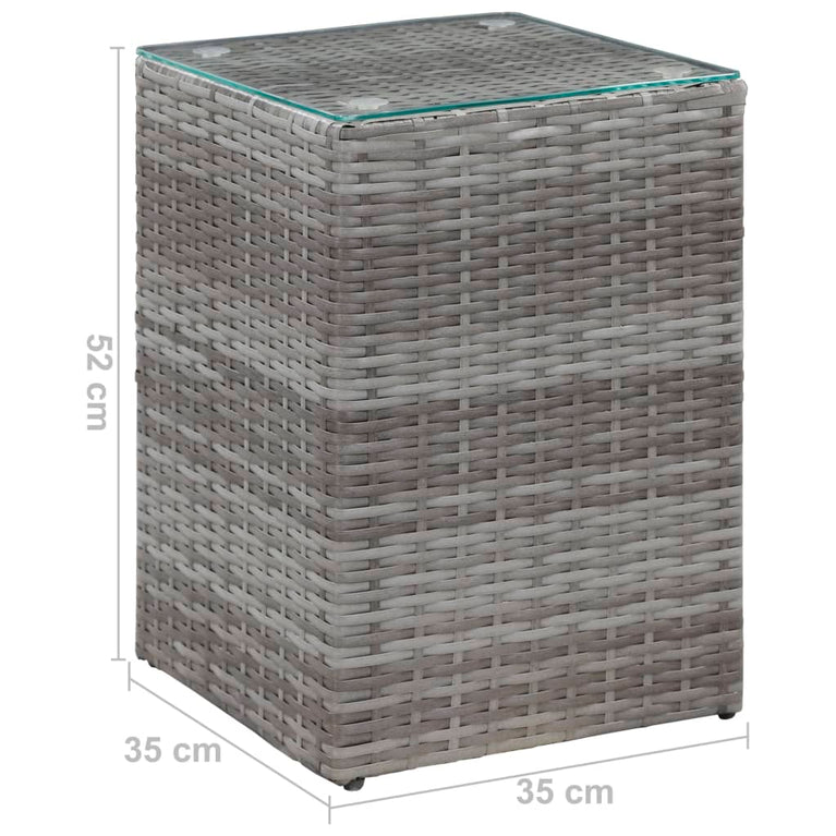 Bijzettafel met glazen blad 35x35x52 cm poly rattan grijs MeubelReus