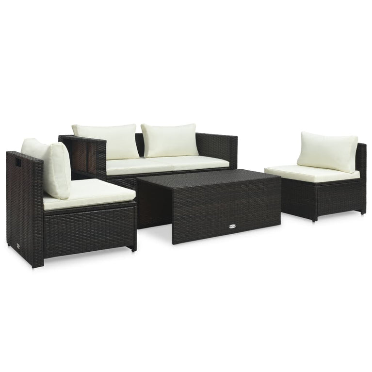 6-delige Loungeset met kussens poly rattan bruin MeubelReus