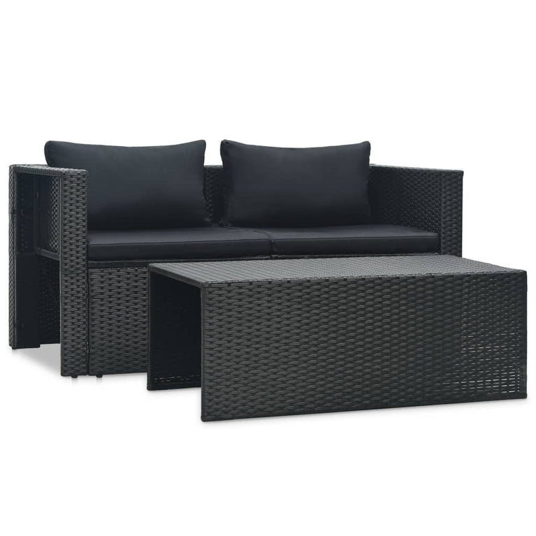 6-delige Loungeset met kussens poly rattan zwart MeubelReus