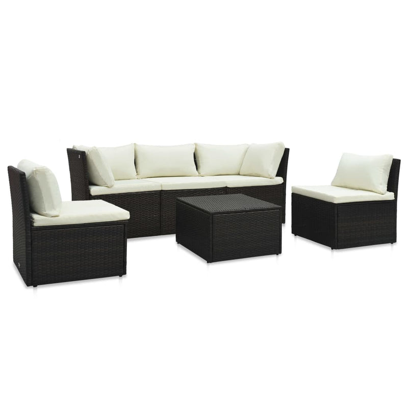 4-delige Loungeset met kussens poly rattan bruin MeubelReus