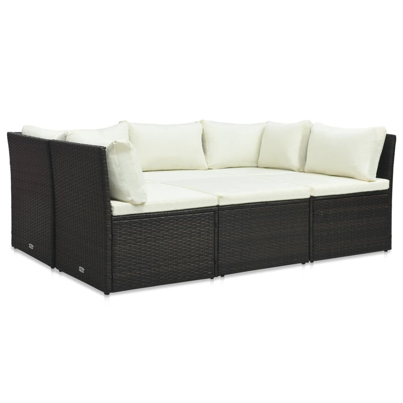 4-delige Loungeset met kussens poly rattan bruin MeubelReus