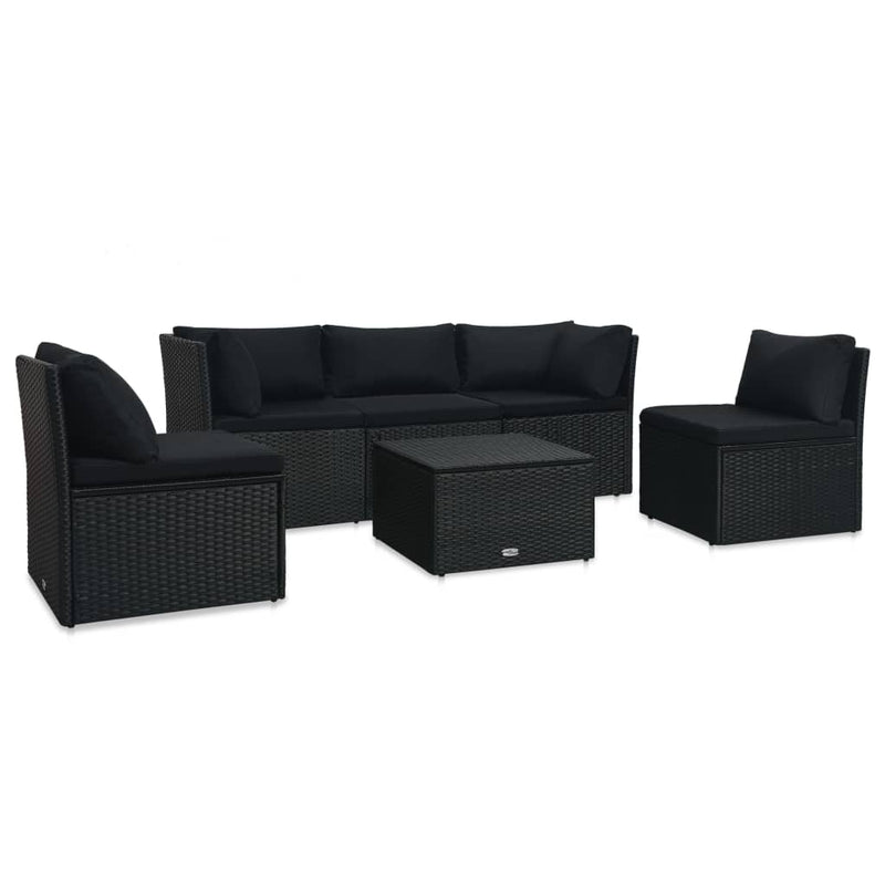 4-delige Loungeset met kussens poly rattan zwart MeubelReus