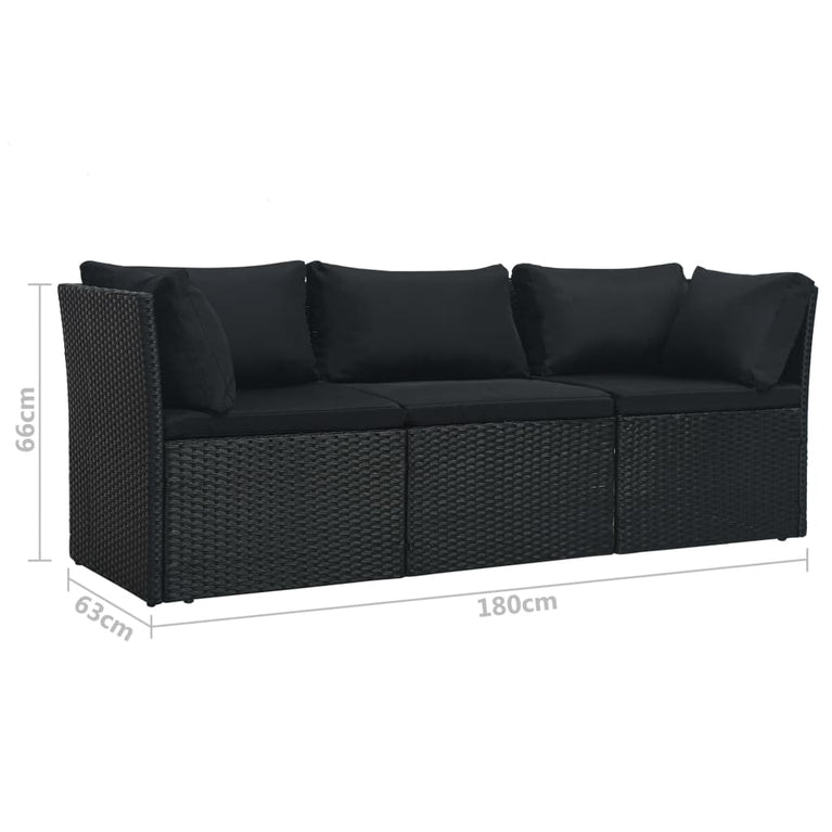 4-delige Loungeset met kussens poly rattan zwart MeubelReus
