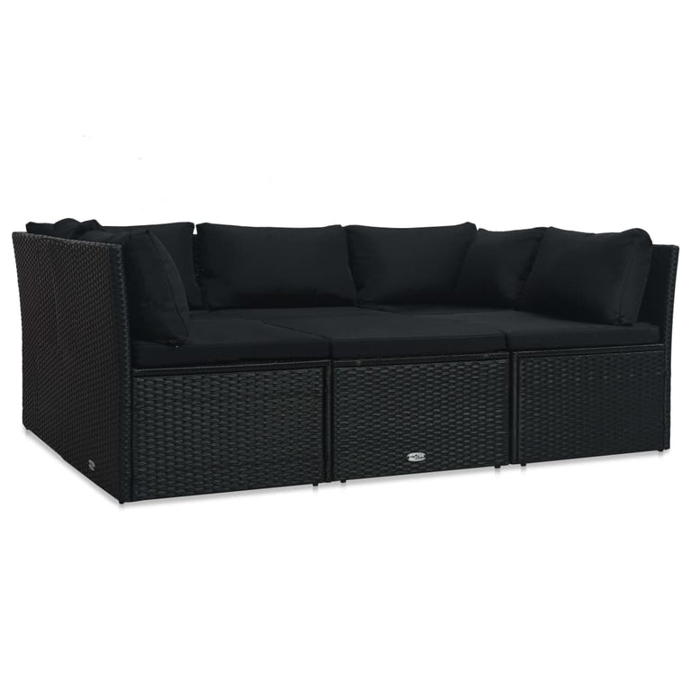 4-delige Loungeset met kussens poly rattan zwart MeubelReus