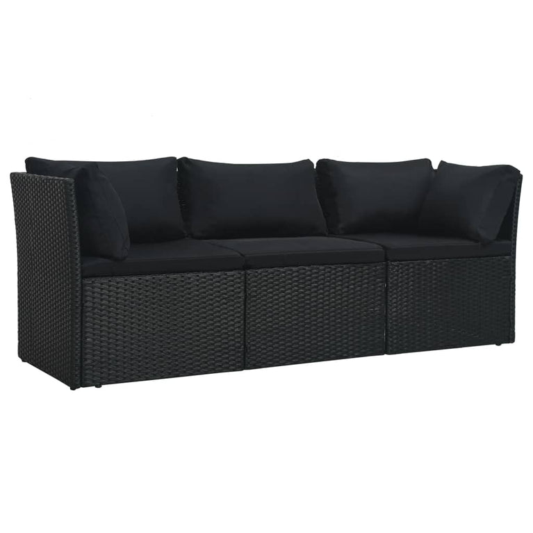 4-delige Loungeset met kussens poly rattan zwart MeubelReus