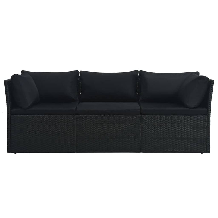 4-delige Loungeset met kussens poly rattan zwart MeubelReus