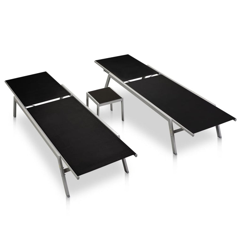 Ligbedden 2 st met tafel staal en textileen zwart MeubelReus