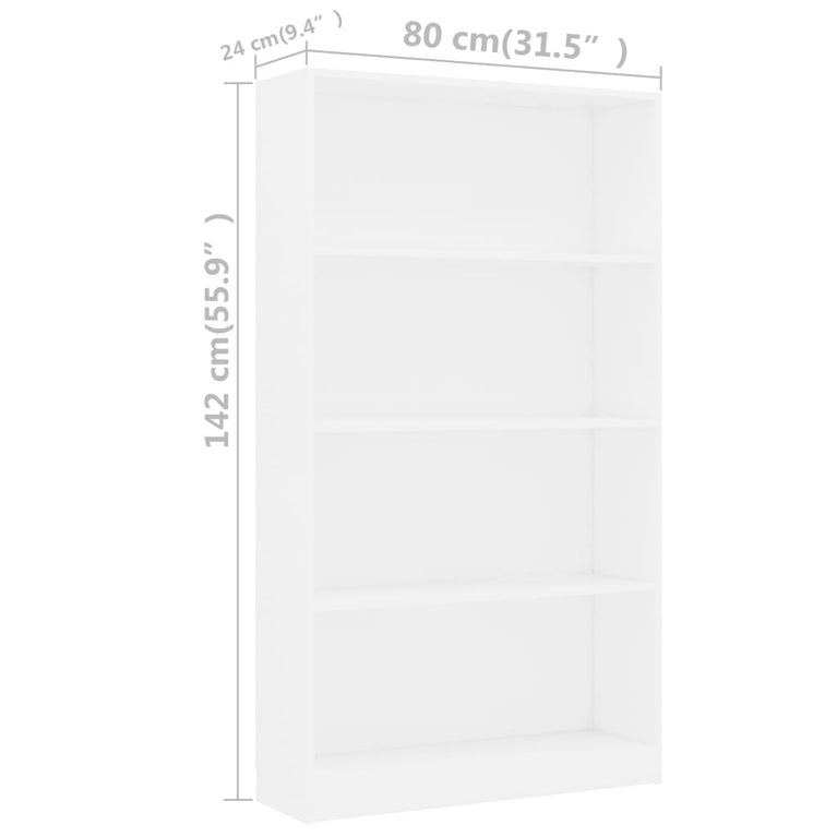Boekenkast met 4 schappen 80x24x142 cm bewerkt hout wit MeubelReus