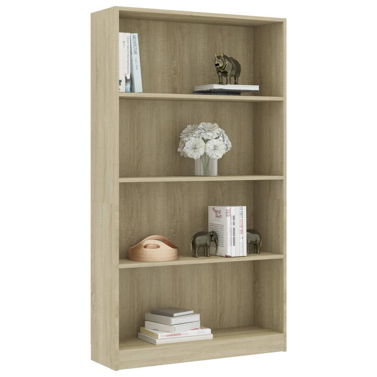 Boekenkast met 4 schappen 80x24x142 cm bewerkt hout sonoma eik MeubelReus