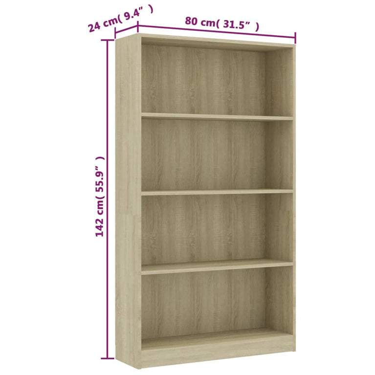 Boekenkast met 4 schappen 80x24x142 cm bewerkt hout sonoma eik MeubelReus