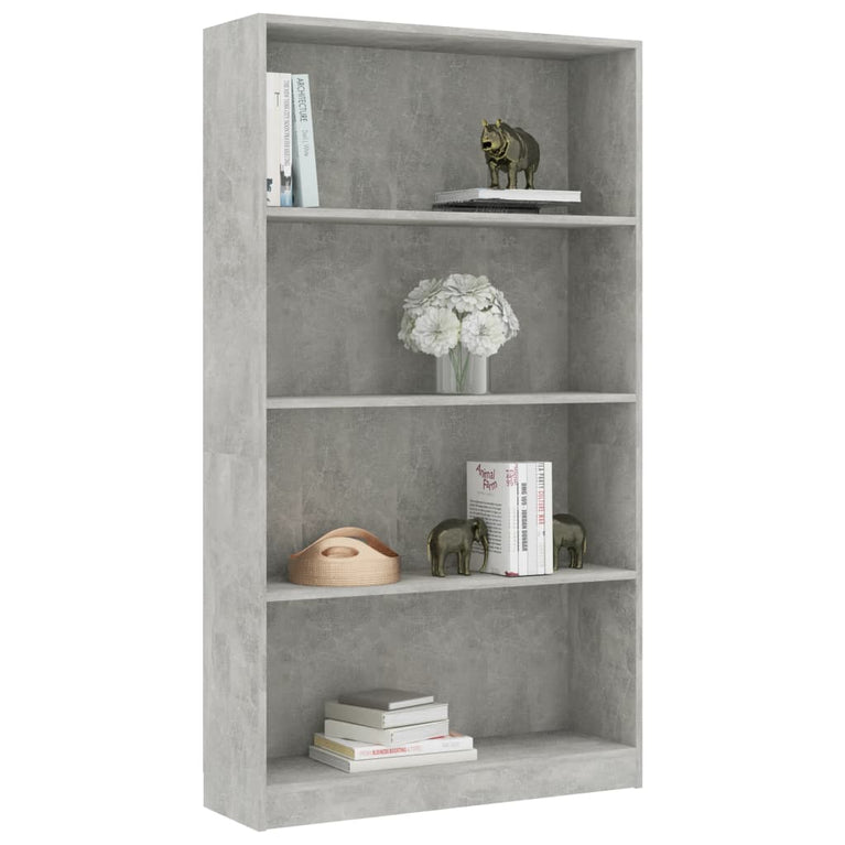 Boekenkast met 4 schappen 80x24x142 cm bewerkt hout betongrijs MeubelReus
