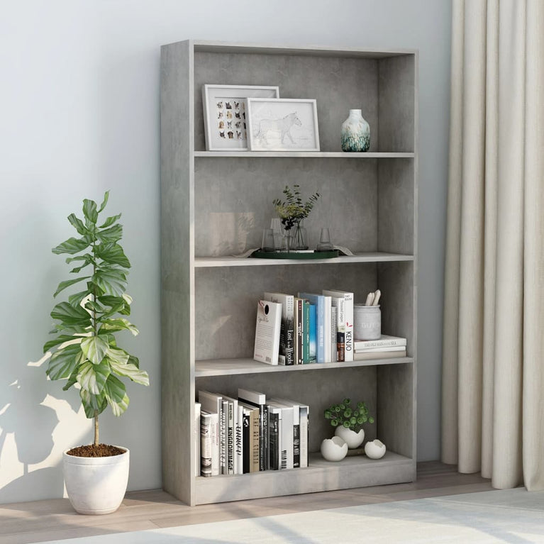 Boekenkast met 4 schappen 80x24x142 cm bewerkt hout betongrijs MeubelReus
