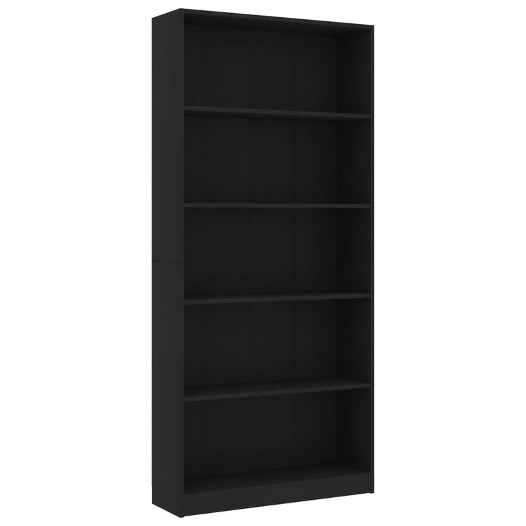 Boekenkast met 5 schappen 80x24x175 cm bewerkt hout zwart MeubelReus
