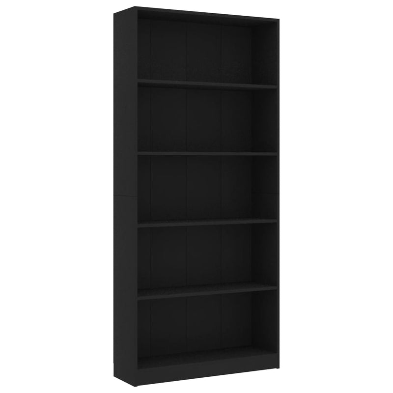 Boekenkast met 5 schappen 80x24x175 cm bewerkt hout zwart MeubelReus