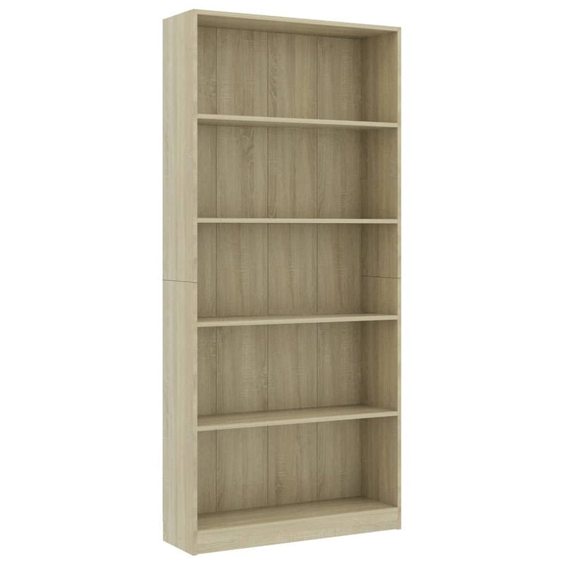 Boekenkast met 5 schappen 80x24x175 cm bewerkt hout sonoma eik