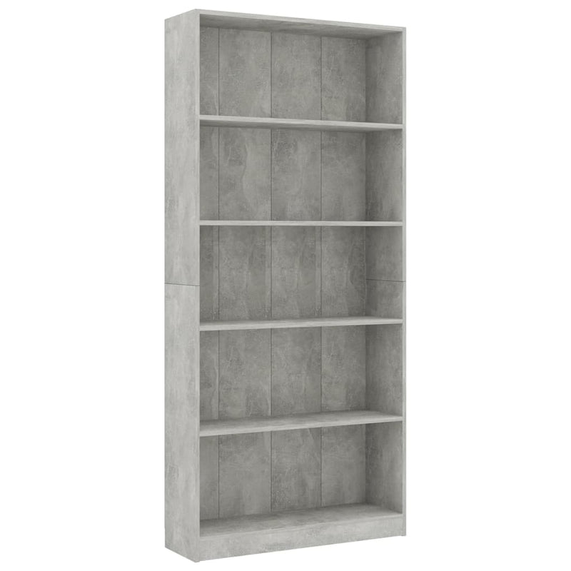 Boekenkast met 5 schappen 80x24x175 cm bewerkt hout betongrijs MeubelReus