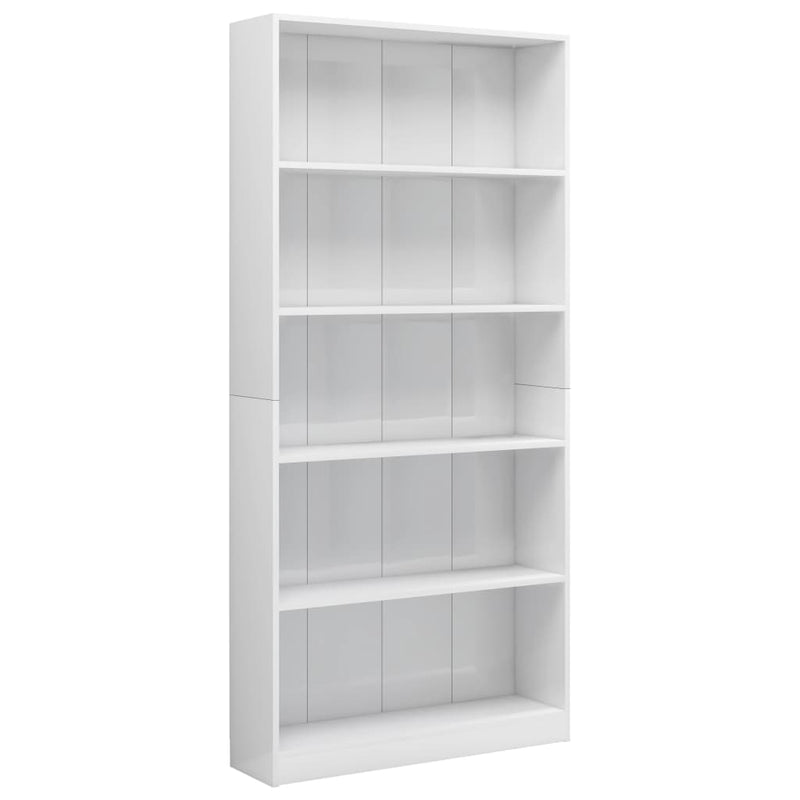 Boekenkast 5 schappen 80x24x175 cm bewerkt hout hoogglans wit MeubelReus