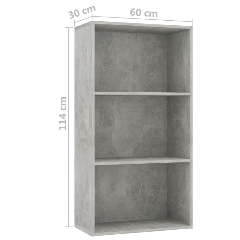 Boekenkast met 3 schappen 60x30x114 cm spaanplaat betongrijs