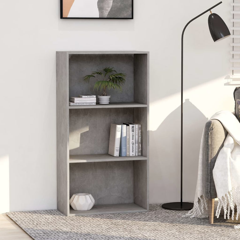 Boekenkast met 3 schappen 60x30x114 cm spaanplaat betongrijs
