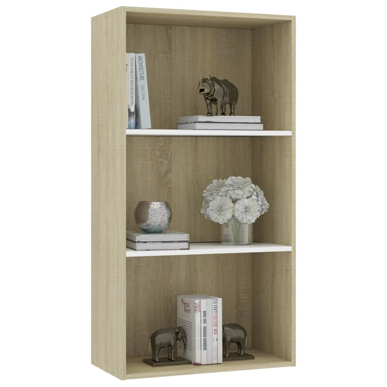 Boekenkast 3 schappen 60x30x114 cm spaanplaat wit sonoma eiken