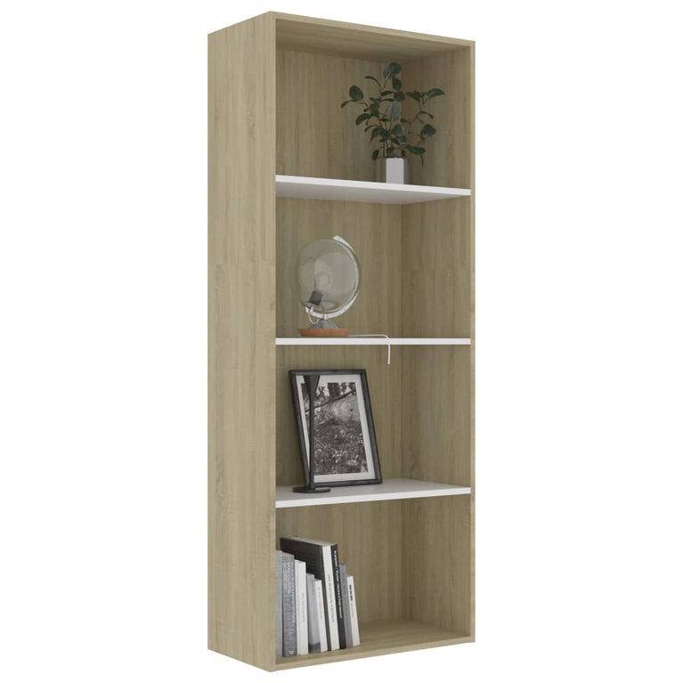 Boekenkast 4 schappen 60x30x151,5 cm spaanplaat wit eikenkleur