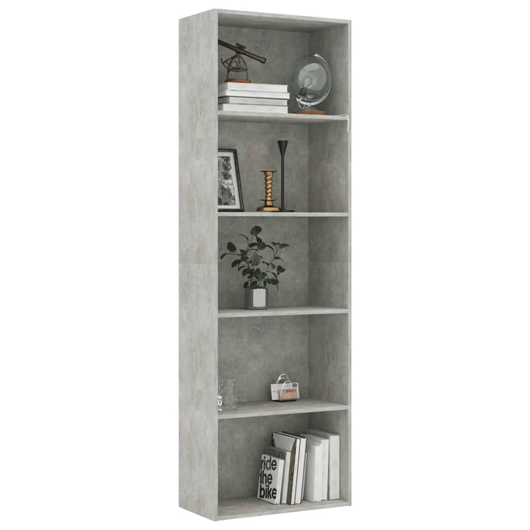 Boekenkast met 5 schappen 60x30x189 cm spaanplaat betongrijs MeubelReus