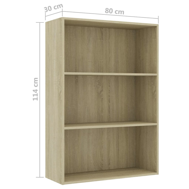 Boekenkast 3 schappen 80x30x114 cm spaanplaat sonoma eikenkleur