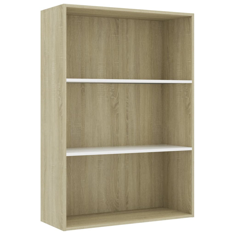 Boekenkast 3 schappen 80x30x114 cm spaanplaat wit sonoma eiken