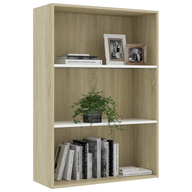 Boekenkast 3 schappen 80x30x114 cm spaanplaat wit sonoma eiken