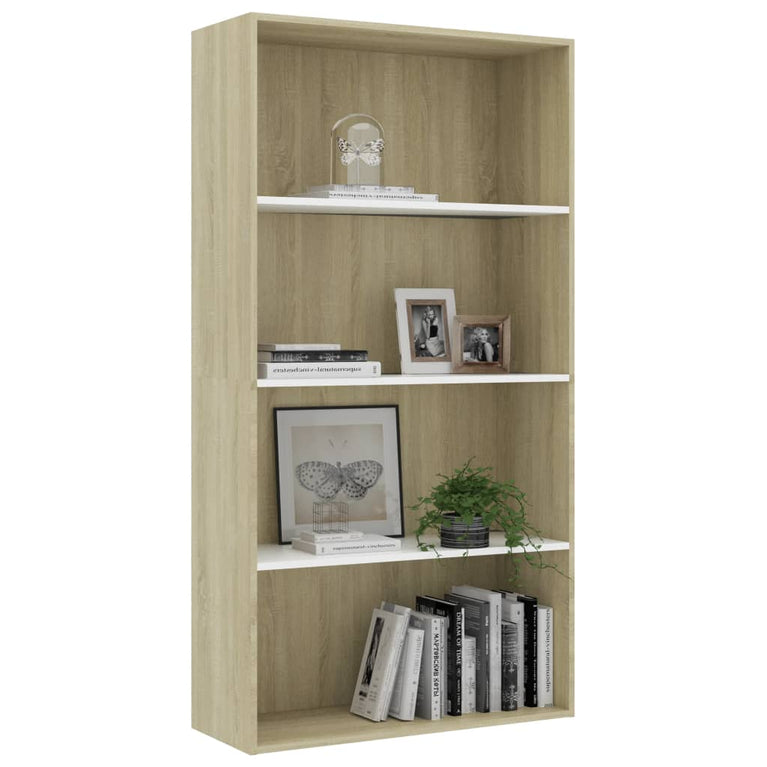 Boekenkast met 4 schappen 80x30x151,5 cm hout wit sonoma eiken